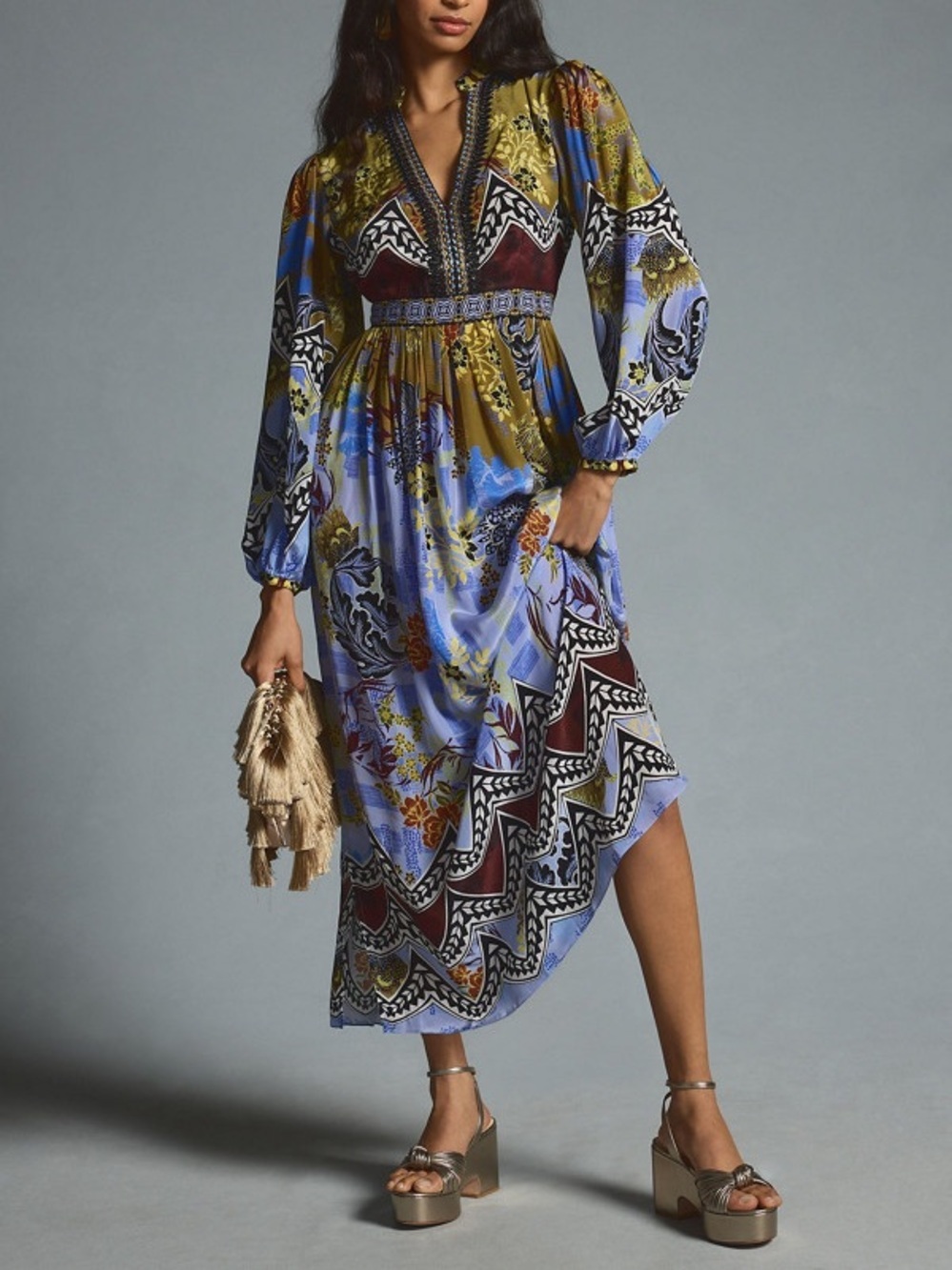 Bhanuni By Jyoit Beaded V-Neck Maxi Dress Size 8